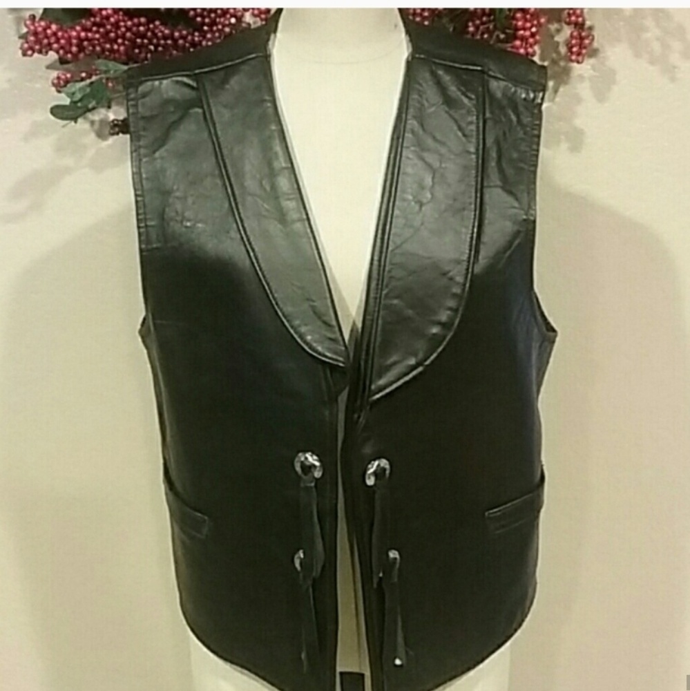 Black Leather Motorcycle Vest Jo-o-Kay